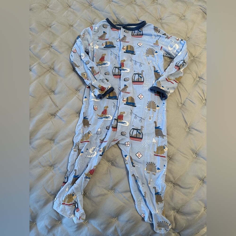 Magnetic Me Light Blue Dino Print One-Piece Pajamas